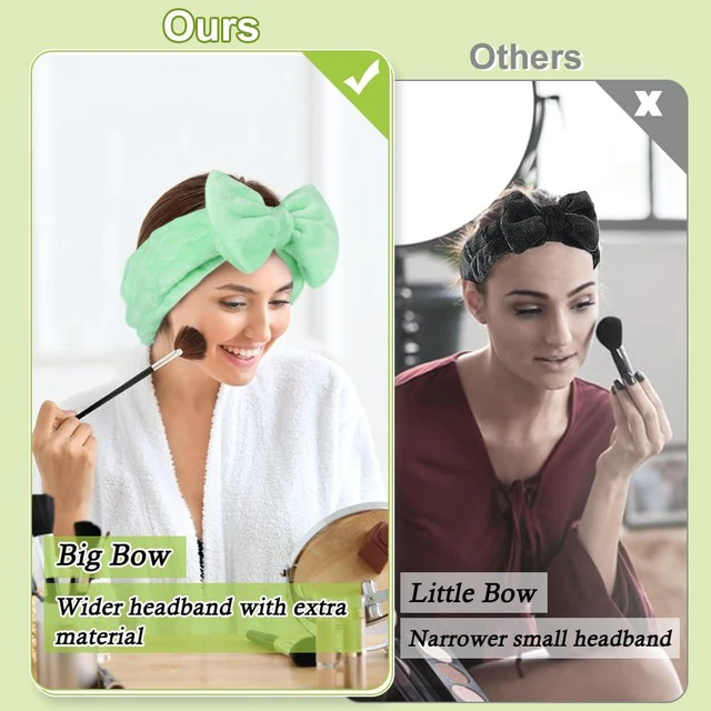 Alt view image 2 of 7 - Makeup Headband, Soft Spa Headband with Bow for Skincare | Wide Elastic Fit, Stretches to 12.5 in, Washable Coral Fleece, Holds Hair Back for Washing Face, Facial Masks, Showers
