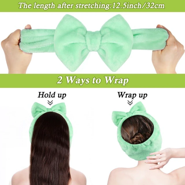 Alt view image 3 of 7 - Makeup Headband, Soft Spa Headband with Bow for Skincare | Wide Elastic Fit, Stretches to 12.5 in, Washable Coral Fleece, Holds Hair Back for Washing Face, Facial Masks, Showers
