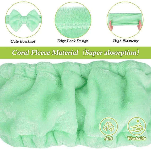 Alt view image 7 of 7 - Makeup Headband, Soft Spa Headband with Bow for Skincare | Wide Elastic Fit, Stretches to 12.5 in, Washable Coral Fleece, Holds Hair Back for Washing Face, Facial Masks, Showers