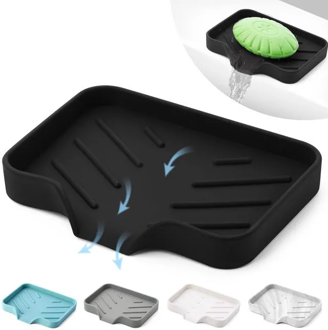 Main image of Black Silicone Soap Dish Tray, Self Draining Soap Holder for Bar Soap, Silicone Soap Tray with Drainage, Dish Soap Tray for Kitchen Counter, Plastic Free, S(4.7x3.5)