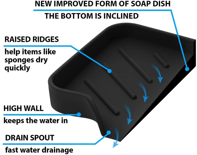 Alt view image 5 of 7 - Black Silicone Soap Dish Tray, Self Draining Soap Holder for Bar Soap, Silicone Soap Tray with Drainage, Dish Soap Tray for Kitchen Counter, Plastic Free, S(4.7x3.5)