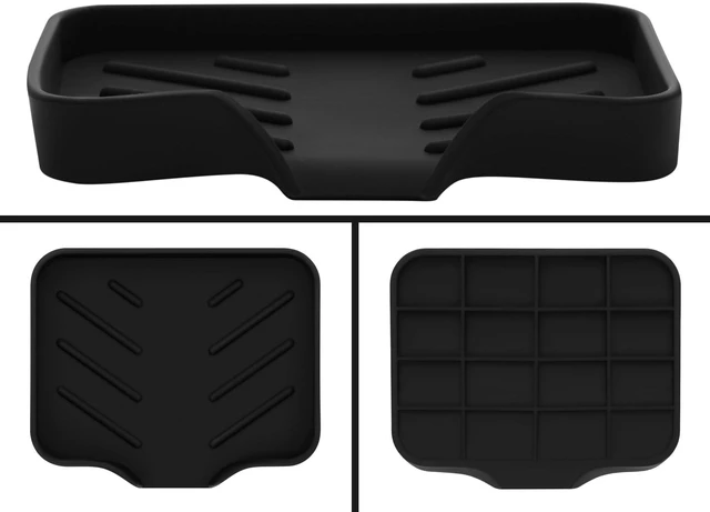 Alt view image 3 of 7 - Black Silicone Soap Dish Tray, Self Draining Soap Holder for Bar Soap, Silicone Soap Tray with Drainage, Dish Soap Tray for Kitchen Counter, Plastic Free, S(4.7x3.5)
