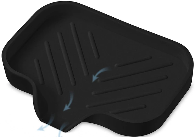 Alt view image 4 of 7 - Black Silicone Soap Dish Tray, Self Draining Soap Holder for Bar Soap, Silicone Soap Tray with Drainage, Dish Soap Tray for Kitchen Counter, Plastic Free, S(4.7x3.5)