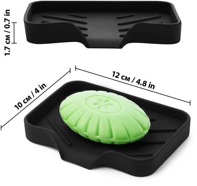 Alt view image 2 of 7 - Black Silicone Soap Dish Tray, Self Draining Soap Holder for Bar Soap, Silicone Soap Tray with Drainage, Dish Soap Tray for Kitchen Counter, Plastic Free, S(4.7x3.5)