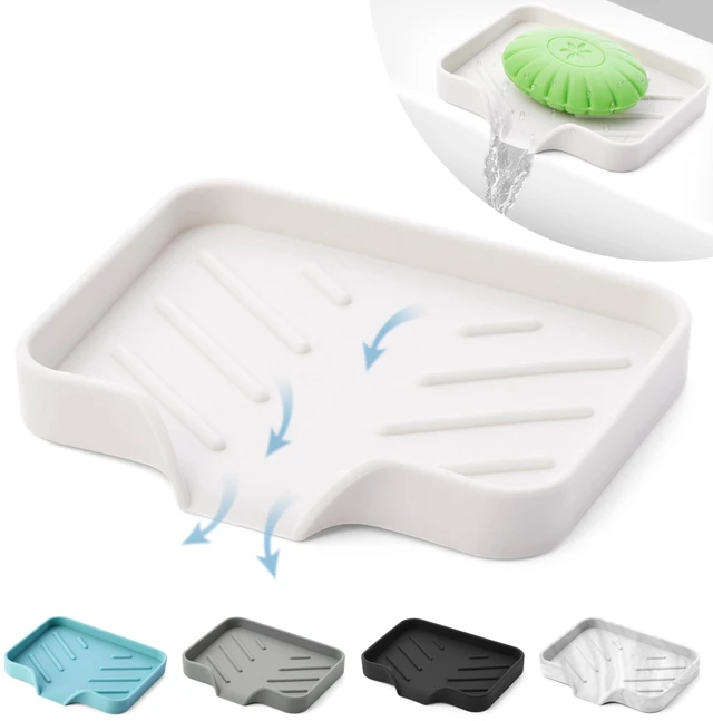 Main image of Silicone Soap Dish & Tray - Self Draining, Durable Rubber with Drainage - Kitchen & Shower Soap Holder