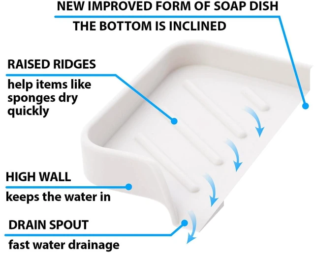 Alt view image 5 of 7 - Silicone Soap Dish & Tray - Self Draining, Durable Rubber with Drainage - Kitchen & Shower Soap Holder