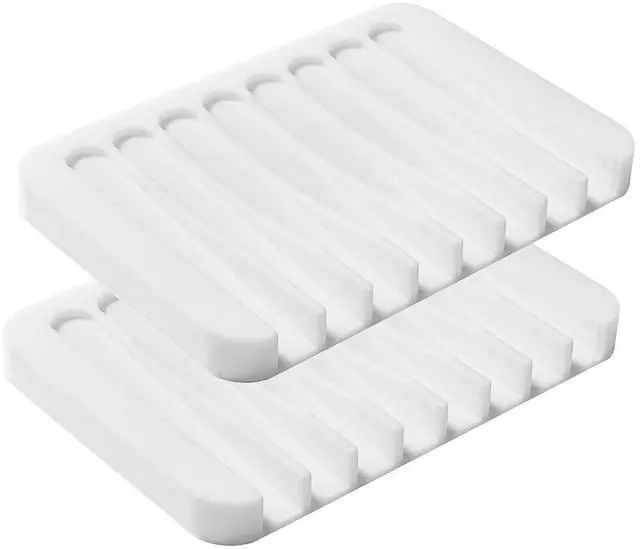 Main image of 2PCS Self Draining Soap Dishes, Premium Silicone Soap Holder & Saver for Shower, Bathroom, Bath Tub, Razor, Sponges, Bar Soap Dish to Keep Soap Dry, Can Extend Soap Life, Easy Clean (White)