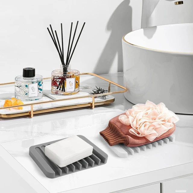 Alt view image 3 of 7 - 2PCS Self Draining Soap Dishes, Premium Silicone Soap Holder & Saver for Shower, Bathroom, Bath Tub, Razor, Sponges, Bar Soap Dish to Keep Soap Dry, Can Extend Soap Life, Easy Clean (White)