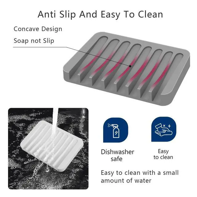 Alt view image 4 of 7 - 2PCS Self Draining Soap Dishes, Premium Silicone Soap Holder & Saver for Shower, Bathroom, Bath Tub, Razor, Sponges, Bar Soap Dish to Keep Soap Dry, Can Extend Soap Life, Easy Clean (White)