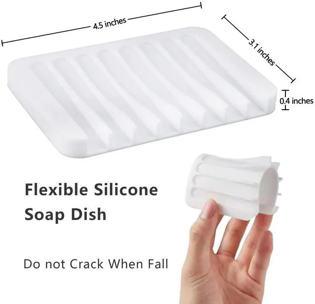 Alt view image 5 of 7 - 2PCS Self Draining Soap Dishes, Premium Silicone Soap Holder & Saver for Shower, Bathroom, Bath Tub, Razor, Sponges, Bar Soap Dish to Keep Soap Dry, Can Extend Soap Life, Easy Clean (White)
