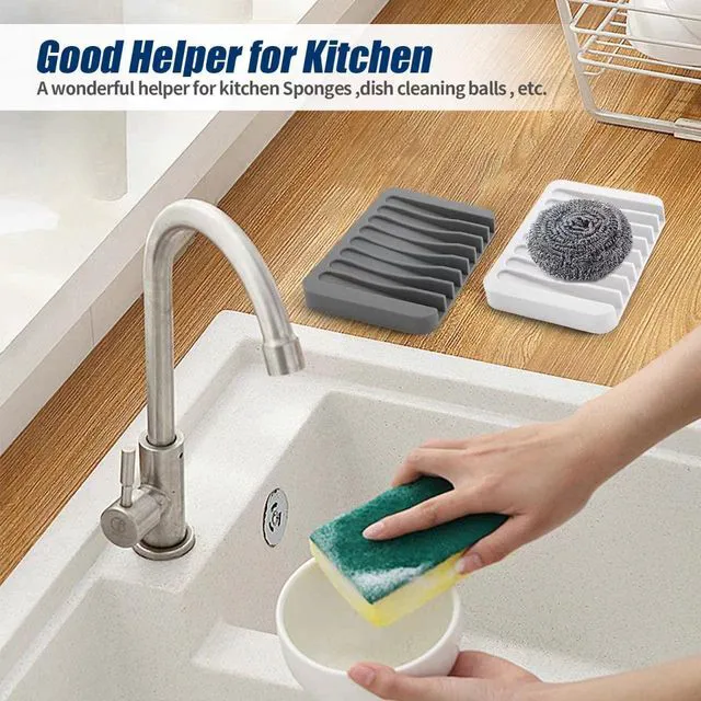 Alt view image 6 of 7 - 2PCS Self Draining Soap Dishes, Premium Silicone Soap Holder & Saver for Shower, Bathroom, Bath Tub, Razor, Sponges, Bar Soap Dish to Keep Soap Dry, Can Extend Soap Life, Easy Clean (White)