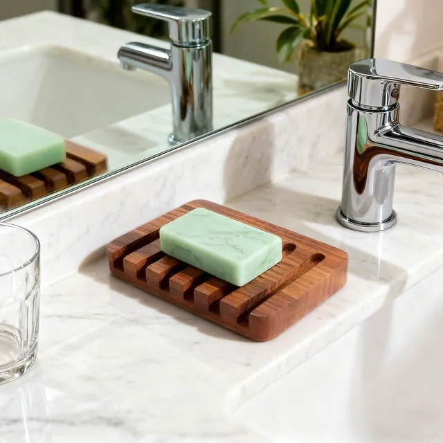 Alt view image 3 of 6 - Teak Wood Soap Dish - Bar Soap Holder & Soap Saver for Shower, Bathroom, Sink, Kitchen & Countertop (1)