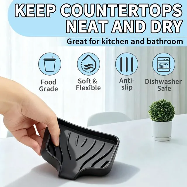 Alt view image 3 of 7 - 2 Pack Silicone Soap Dish with Drain, Self Draining Bar Soap Holder for Shower, Silicone Dish Soap Tray, Bathroom and Kitchen Sink Organizer, Black