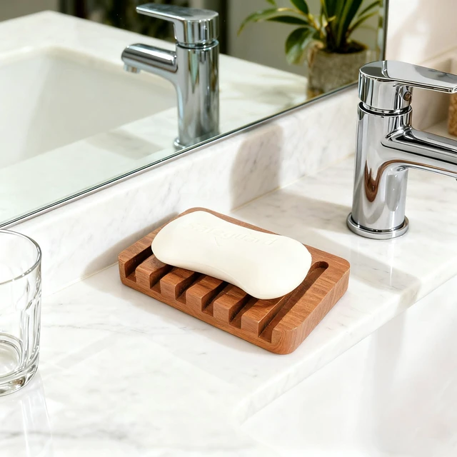 Alt view image 5 of 6 - Teak Wood Soap Dish - Bar Soap Holder & Soap Saver for Shower, Bathroom, Sink, Kitchen & Countertop (1)