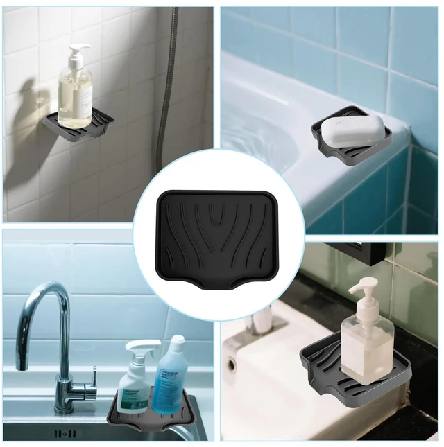 Alt view image 7 of 7 - 2 Pack Silicone Soap Dish with Drain, Self Draining Bar Soap Holder for Shower, Silicone Dish Soap Tray, Bathroom and Kitchen Sink Organizer, Black