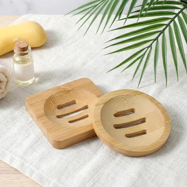 Main image of 2 Pcs Bamboo Soap Dish Holders, Shower Steamer Holder, Round Natural Wooden Soap Trays, Rustic Bathroom Accessories for Kitchen Bathroom Accessories(Round and Square)