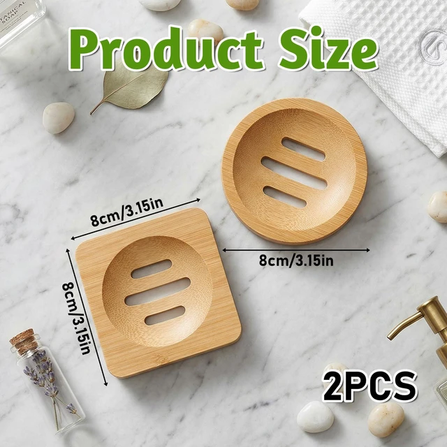Alt view image 2 of 7 - 2 Pcs Bamboo Soap Dish Holders, Shower Steamer Holder, Round Natural Wooden Soap Trays, Rustic Bathroom Accessories for Kitchen Bathroom Accessories(Round and Square)
