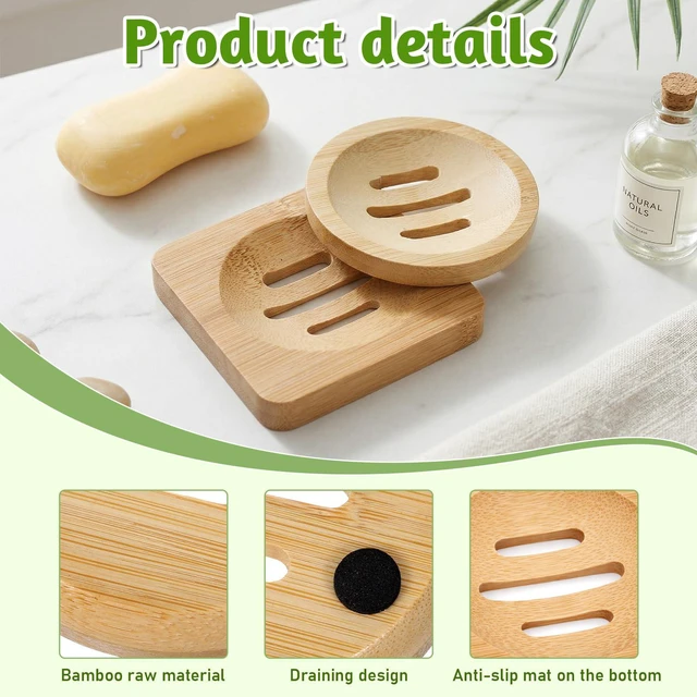 Alt view image 3 of 7 - 2 Pcs Bamboo Soap Dish Holders, Shower Steamer Holder, Round Natural Wooden Soap Trays, Rustic Bathroom Accessories for Kitchen Bathroom Accessories(Round and Square)