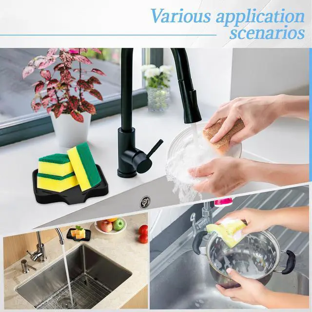 Alt view image 3 of 7 - Silica Gel Soap Dish with Drain, Black, 4.8x3.5 Inch | 1 Pack, Self Draining, For Shower, Bathroom and Kitchen, Bar Soap Holder