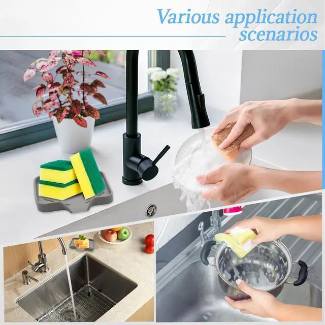 Alt view image 3 of 7 - Silica Gel Soap Dish with Drain, Grey, 4.8x3.5 Inch | 1 Pack, Self Draining Soap Tray, For Shower, Bathroom and Kitchen, Sink Organizer, Bar Soap Holder