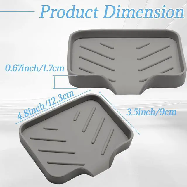 Alt view image 2 of 7 - Silica Gel Soap Dish with Drain, Grey, 4.8x3.5 Inch | 1 Pack, Self Draining Soap Tray, For Shower, Bathroom and Kitchen, Sink Organizer, Bar Soap Holder