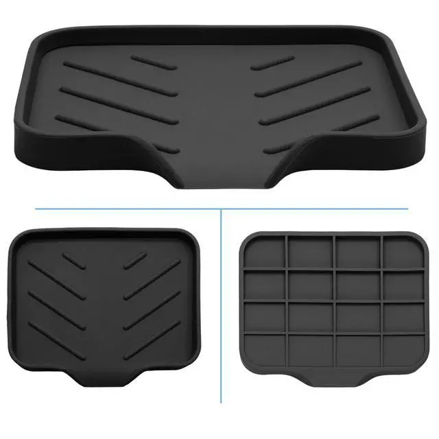 Alt view image 6 of 7 - Silica Gel Soap Dish with Drain, Black, 4.8x3.5 Inch | 1 Pack, Self Draining, For Shower, Bathroom and Kitchen, Bar Soap Holder