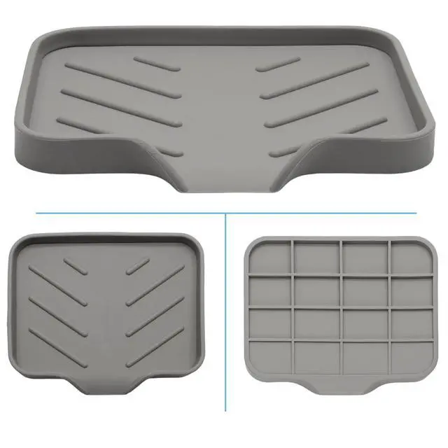 Alt view image 5 of 7 - Silica Gel Soap Dish with Drain, Grey, 4.8x3.5 Inch | 1 Pack, Self Draining Soap Tray, For Shower, Bathroom and Kitchen, Sink Organizer, Bar Soap Holder