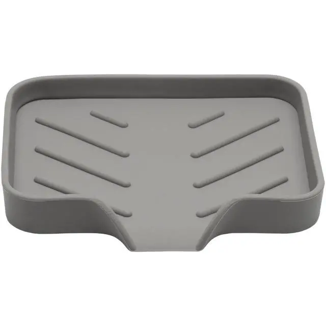 Alt view image 7 of 7 - Silica Gel Soap Dish with Drain, Grey, 4.8x3.5 Inch | 1 Pack, Self Draining Soap Tray, For Shower, Bathroom and Kitchen, Sink Organizer, Bar Soap Holder