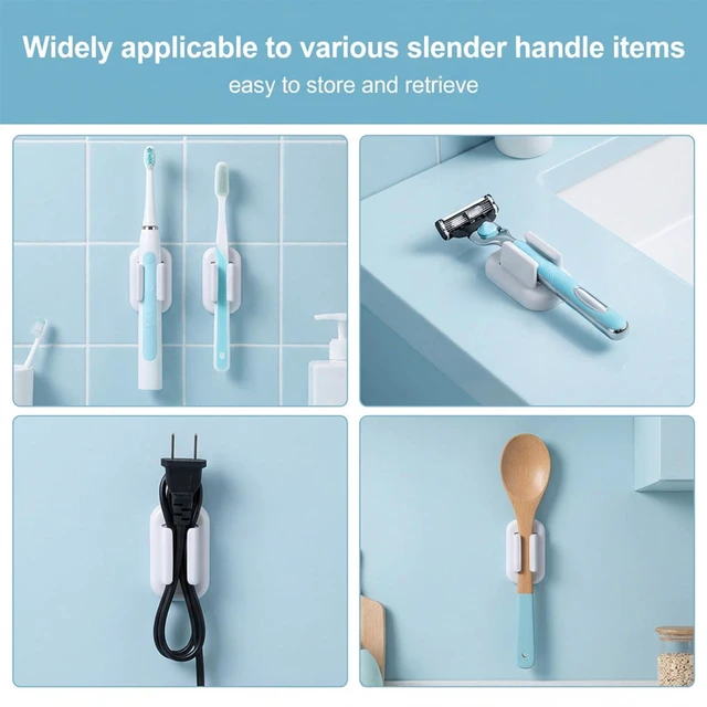 Alt view image 3 of 7 - 2 Pack Single Toothbrushes Holder Electric Toothbrush Organizer Wall Mounted Self Adhesive Toothbrush Holders Shower Waterproof Multi-Function Holder for Bathroom Kitchen Living Room