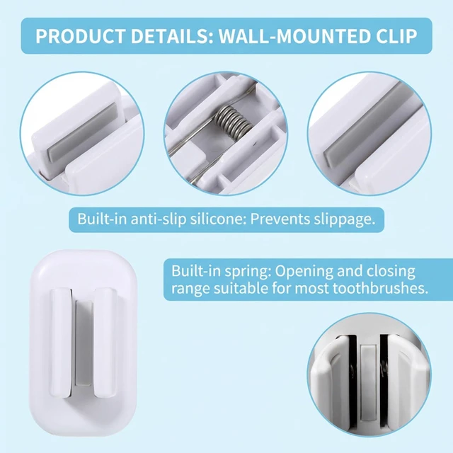 Alt view image 4 of 7 - 2 Pack Single Toothbrushes Holder Electric Toothbrush Organizer Wall Mounted Self Adhesive Toothbrush Holders Shower Waterproof Multi-Function Holder for Bathroom Kitchen Living Room