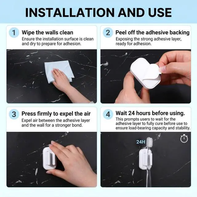 Alt view image 6 of 7 - 2 Pack Single Toothbrushes Holder Electric Toothbrush Organizer Wall Mounted Self Adhesive Toothbrush Holders Shower Waterproof Multi-Function Holder for Bathroom Kitchen Living Room