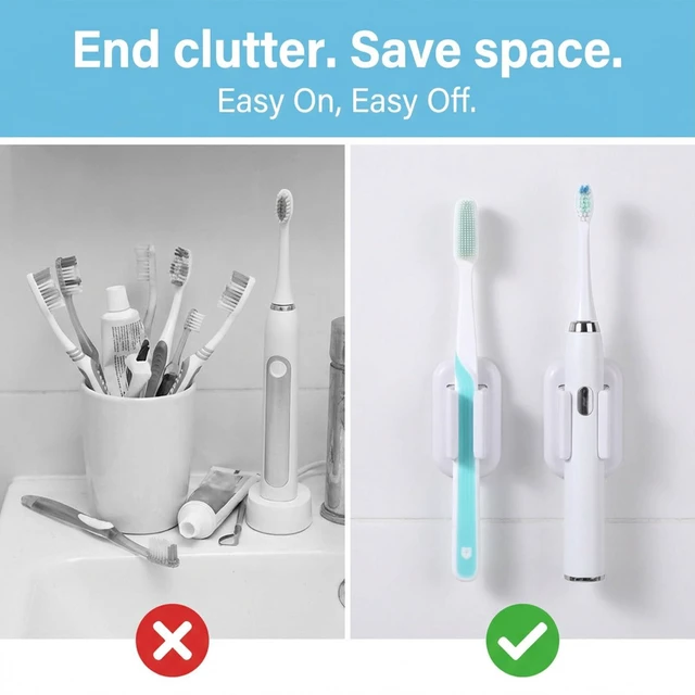 Alt view image 7 of 7 - 2 Pack Single Toothbrushes Holder Electric Toothbrush Organizer Wall Mounted Self Adhesive Toothbrush Holders Shower Waterproof Multi-Function Holder for Bathroom Kitchen Living Room