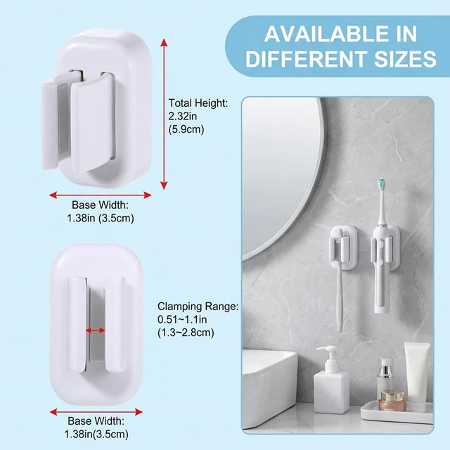 Alt view image 5 of 7 - 2 Pack Single Toothbrushes Holder Electric Toothbrush Organizer Wall Mounted Self Adhesive Toothbrush Holders Shower Waterproof Multi-Function Holder for Bathroom Kitchen Living Room