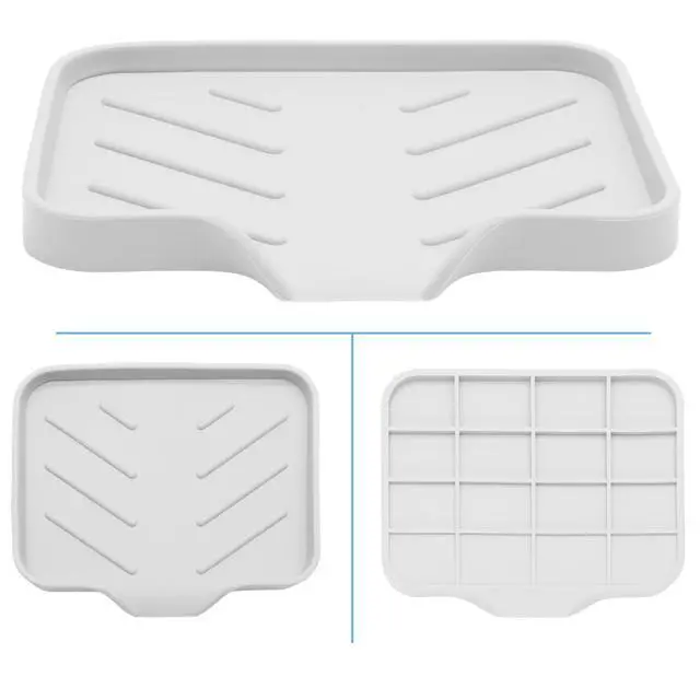 Alt view image 5 of 7 - Silica Gel Soap Dish with Drain, White, 4.8x3.5 Inch | 1 Pack, Self Draining Soap Tray, For Shower, Bathroom and Kitchen, Sink Organizer, Bar Soap Holder