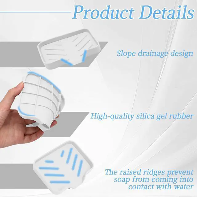Alt view image 4 of 7 - Silica Gel Soap Dish with Drain, White, 4.8x3.5 Inch | 1 Pack, Self Draining Soap Tray, For Shower, Bathroom and Kitchen, Sink Organizer, Bar Soap Holder