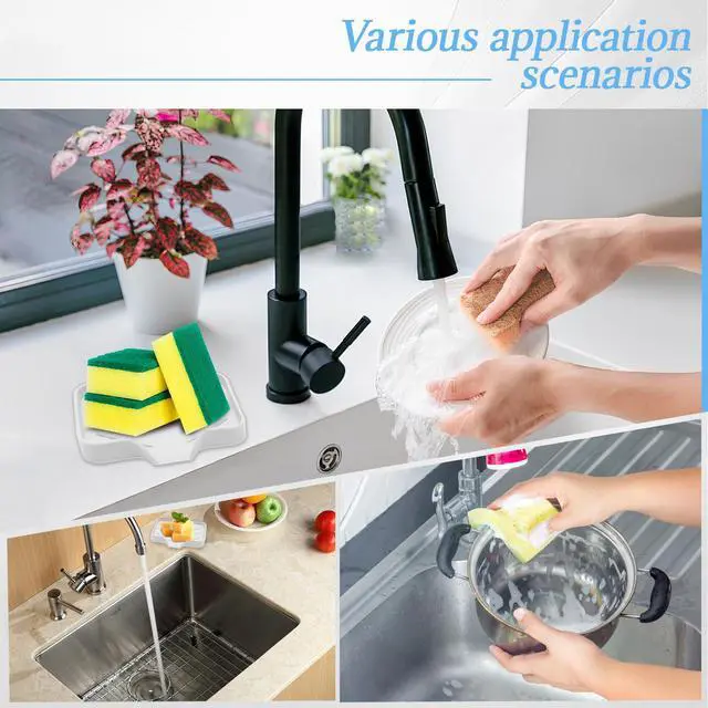 Alt view image 6 of 7 - Silica Gel Soap Dish with Drain, White, 4.8x3.5 Inch | 1 Pack, Self Draining Soap Tray, For Shower, Bathroom and Kitchen, Sink Organizer, Bar Soap Holder