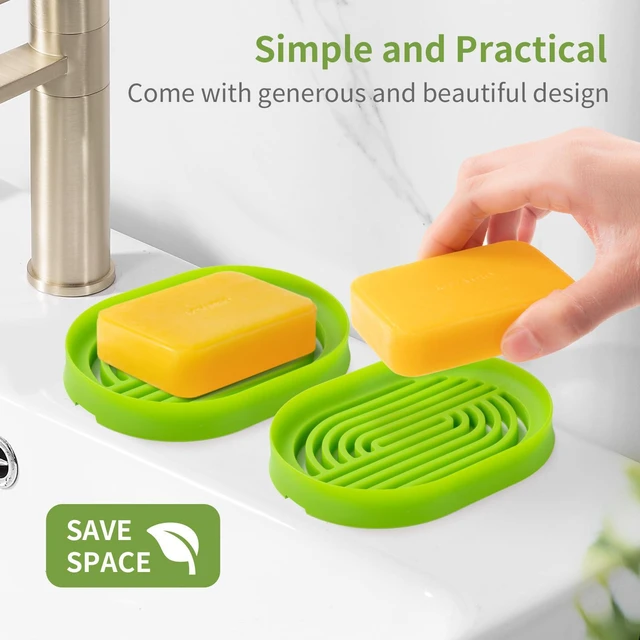 Alt view image 2 of 6 - Bar Soap Holder for Shower Silicone Soap Dish for Bathroom Sink Soap Saver Bathtub Self Draining Soap Tray(C-Green,1)