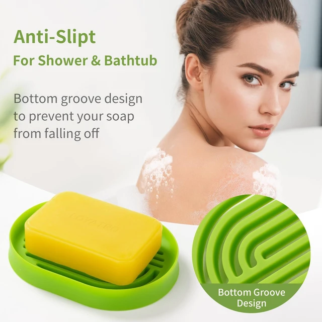Alt view image 3 of 6 - Bar Soap Holder for Shower Silicone Soap Dish for Bathroom Sink Soap Saver Bathtub Self Draining Soap Tray(C-Green,1)