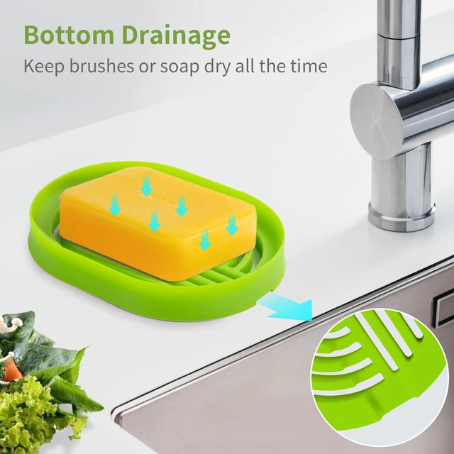Alt view image 4 of 6 - Bar Soap Holder for Shower Silicone Soap Dish for Bathroom Sink Soap Saver Bathtub Self Draining Soap Tray(C-Green,1)