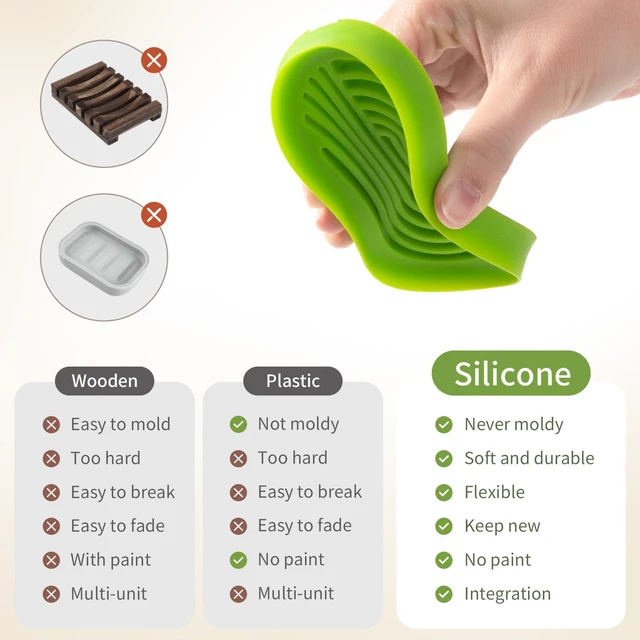 Alt view image 5 of 6 - Bar Soap Holder for Shower Silicone Soap Dish for Bathroom Sink Soap Saver Bathtub Self Draining Soap Tray(C-Green,1)