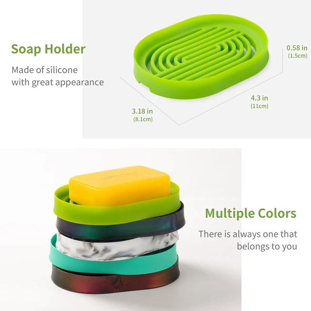 Alt view image 6 of 6 - Bar Soap Holder for Shower Silicone Soap Dish for Bathroom Sink Soap Saver Bathtub Self Draining Soap Tray(C-Green,1)