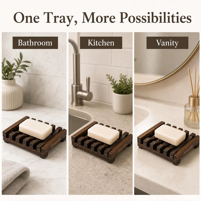 Alt view image 6 of 7 - Wooden Soap Dish Holder Saver Tray for Shower Bathroom Kitchen Drainer,1PCS Pine Wood Soap Dish With Drainage Slots Keeps Bar Soap Dry; Compact Holder For Bathroom, Shower, Kitchen,Sink Or Countertop
