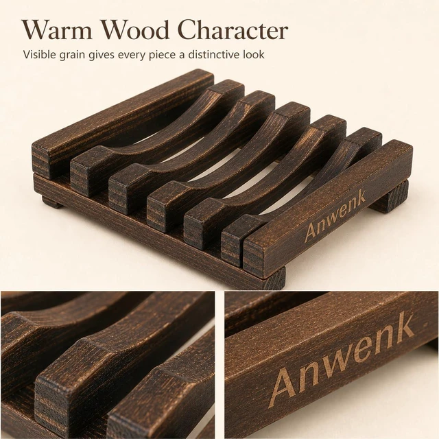 Alt view image 7 of 7 - Wooden Soap Dish Holder Saver Tray for Shower Bathroom Kitchen Drainer,1PCS Pine Wood Soap Dish With Drainage Slots Keeps Bar Soap Dry; Compact Holder For Bathroom, Shower, Kitchen,Sink Or Countertop