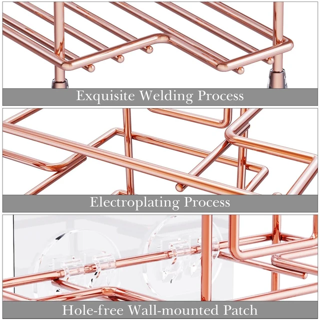 Alt view image 5 of 6 - Wall Mount/Countertop Toothbrush Holder for Shower, Stainless Steel Toothpaste Stand, 3 Slots Organizer Compatible with Colgate Extra Clean, Oral-B CrossAction (Rose Gold)