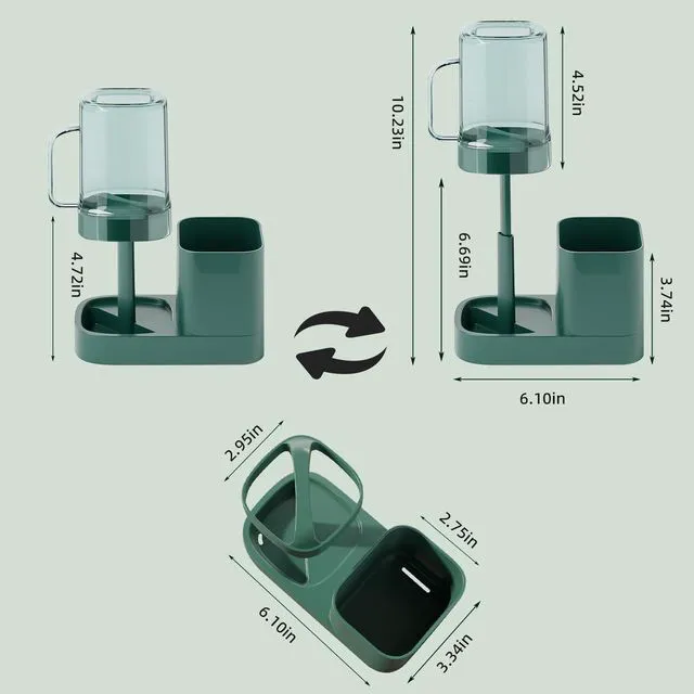 Alt view image 4 of 7 - Toothbrush Holder with Cup/Cover Contains 2 Slots, Bathroom Counter Organizer for Electric Toothbrush, Toothpaste, Razors & Comb, Tooth Paste Holder Adjustable Height for Home Hotel Countertop,Green