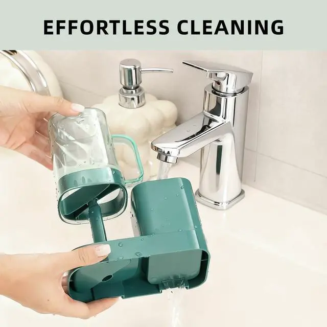 Alt view image 5 of 7 - Toothbrush Holder with Cup/Cover Contains 2 Slots, Bathroom Counter Organizer for Electric Toothbrush, Toothpaste, Razors & Comb, Tooth Paste Holder Adjustable Height for Home Hotel Countertop,Green