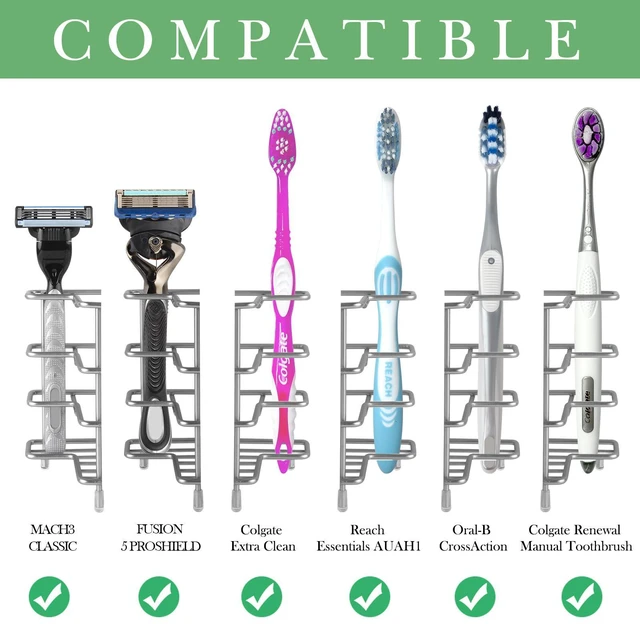 Alt view image 2 of 6 - Stainless Steel Self-Adhesive Toothbrush Holder, Countertop/Wall Mount 3 Slots Toothpaste Stand Organizer Compatible with Colgate Extra Clean, Oral-B CrossAction (Brushed Nickel)