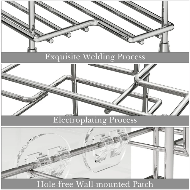 Alt view image 5 of 6 - Stainless Steel Self-Adhesive Toothbrush Holder, Countertop/Wall Mount 3 Slots Toothpaste Stand Organizer Compatible with Colgate Extra Clean, Oral-B CrossAction (Brushed Nickel)