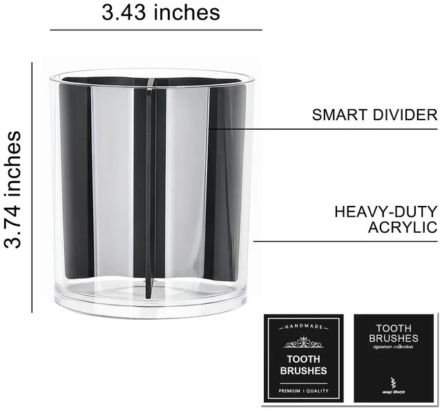 Alt view image 2 of 4 - Acrylic Toothbush Hoder with Divider for Bathroom Decor, Thick Clear Plastic Electronic Toothbrush and Toothpaste Organizer Stand for Vanity Countertops, Bathroom Essentials Accessories, Black