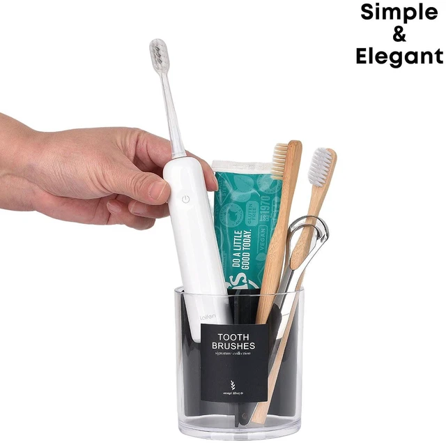 Alt view image 3 of 4 - Acrylic Toothbush Hoder with Divider for Bathroom Decor, Thick Clear Plastic Electronic Toothbrush and Toothpaste Organizer Stand for Vanity Countertops, Bathroom Essentials Accessories, Black